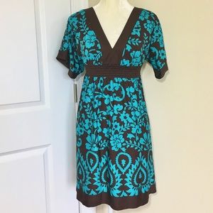 EUC Trixxi turquoise and brown tie back dress M